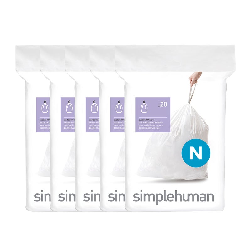 simplehuman Code N 100 Count, Dispenser Pack Custom Fit Liners, Drawstring Trash Bags, 45-50 Liter / 11.9-13.2 Gallon, White - Image 1
